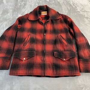 Vintage Penney's Jacket Mens 42 Red Plaid Wool Mackinaw Hunting Parka 60s